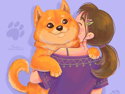 Dog lover animal book cartoon character children dog girl hugs illustration kid love pet