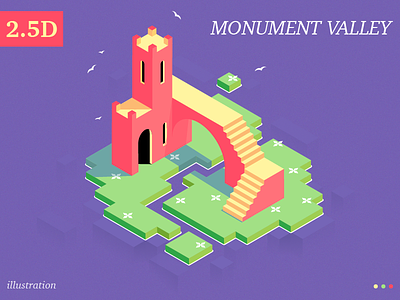 Monument Valley 2.5d castle illustration monument valley