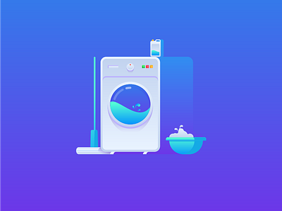 Clean a day detergent flat icon illustration laundry machine mop washing