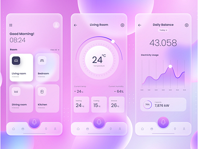 Temperature Controlling - Glassmorphism App UI app design figma glassmorphism product design ui design ux design