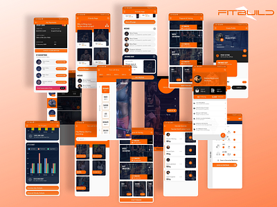FITBUILD= Multi trainer GYM Mobile app animation branding design graphic design logo ui ux