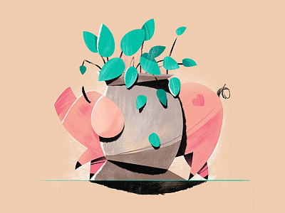 Hide and seek, piggy version drawing evergreen illustration leaf piggy plant pothos