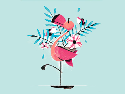 Floral Flamingo animal bird brilliant color digital flamingo floral flower illustration painting pink