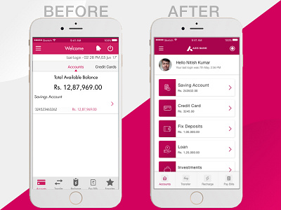 Axis Bank (dashboard) - Before and After bank best design designer india finance fintech ui user experience user interface ux wireframe