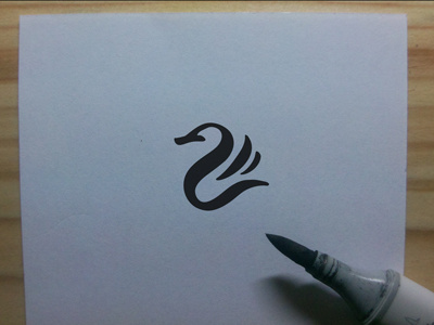 Black Swan bird black brush copic drawing free hand ink logo logo design logo designer pen swan