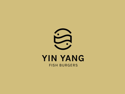 Yin Yang Fish Burgers balance burger fish food health logo designer negative space one color yin yang