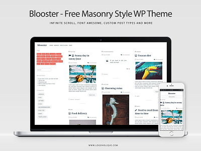 Blooster - Free Masonry Style WP Theme blog bloging free infinite masonry media responsive template theme web design wordpress wordpresstheme