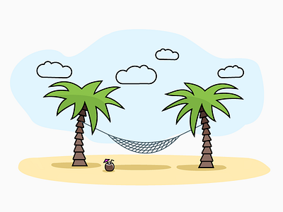 Net Hammock beach coconut coctail enjoy illustration line palms sky summer