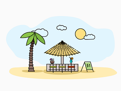Beach Bar bar beach coconut coctail illustration line art palm sun vacation