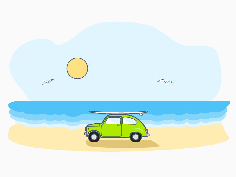 Zastava 750 SE (Surfing Edition) illustration icon line art calm sea beach design material fiat 500 surfing