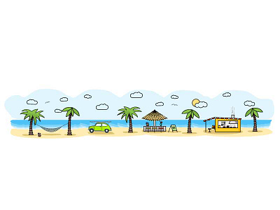 Beach Life bar beach coconut coctail illustration line art palm sun surfing vacation