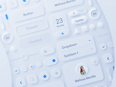 Neumorphic UI Kit 3d avatar blue dropdown dropdown ui elements graph mobile mobile ui neumorphic neumorphism pie profile radio shadow skeuomorph slider tooltip ux web