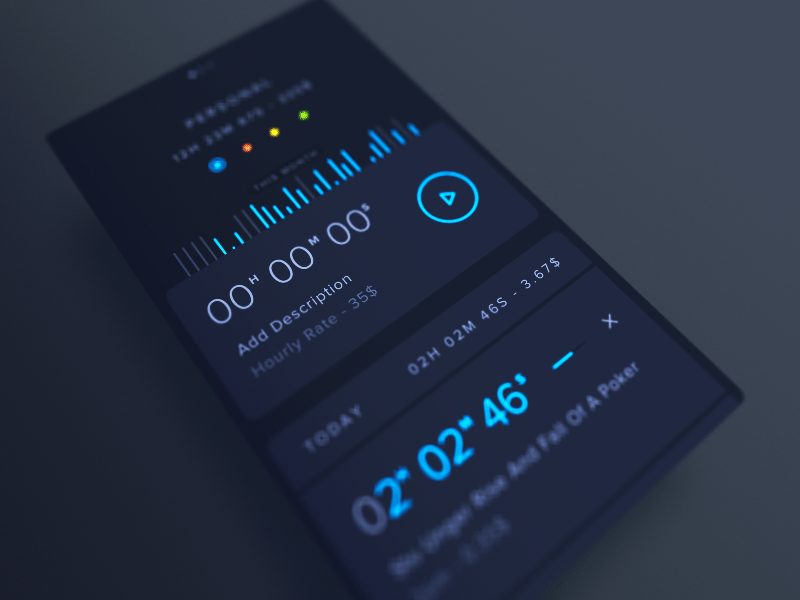 Timmr - Your Personal Tracker animation app blue clean dark flat free iphone stopwatch time tracker