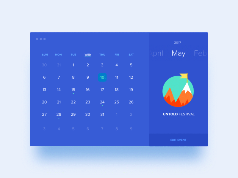 Flat Calendar View date day month template blue purple flat download vector calendar