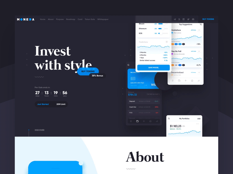 Moneda | Invest with style. airdrop coin crypto cryptocurrency dark ico moneda portfolio token ui web