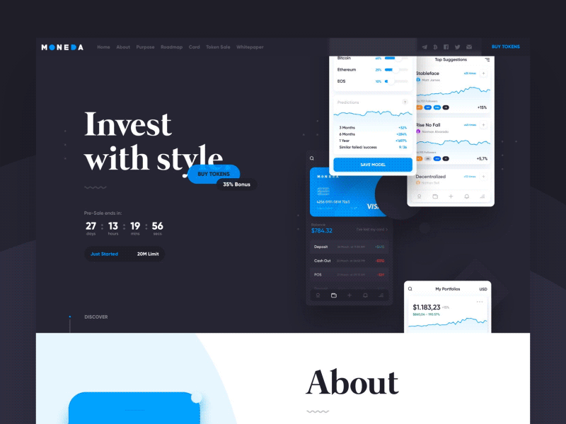 Moneda | Invest with style. coin cryptocurrency dark web ui airdrop token portfolio crypto ico moneda