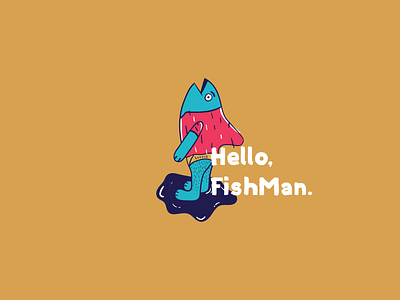 FishMan. animal draw fish fisherman hello illustration man