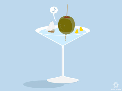 Olive bath cocktail drink joachim berg martini olive rubberduck toon design
