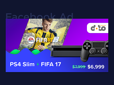 Facebook Ad - PS4 Slim + FIFA 17 ad ads facebook fb fifa gradient playstation post price ps4 ysbdesign