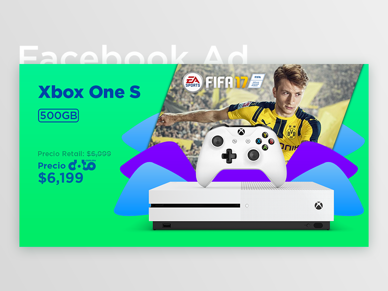 Facebook Ad - Xbox One S + FIFA 17 fb price shapes gradient one s xbox fifa post ad facebook
