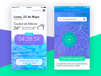 Experimental Weather App UI - Home & Address Registration address app clock home interface ios map rain screen uber ui weather