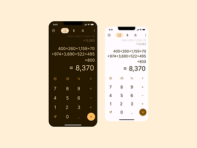 DailyUI #4 - Calculator Mobile App (Dark & Light Mode) app calculator challenge dailyui dark design light mobile practice product study theme ui ux