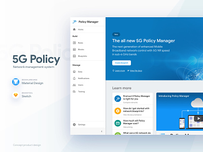 5G Network Policy Manager application design material design product sketch ui ux webapps zeplin