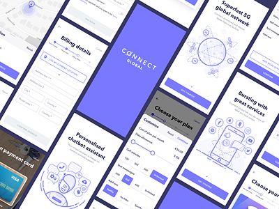 Connect - On boarding 5g application google illustration illustration design material design minimal mobile app mock up product design schedule sketch sketchapp software specification telecoms ui uikit userinterface ux