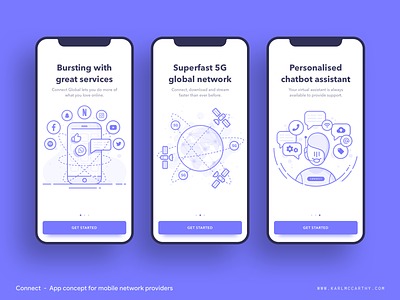 Connect - On boarding 5g application google illustration illustration design material design minimal mobile app mock up onboarding product design schedule sketch sketchapp software specification ui uikit userinterface ux