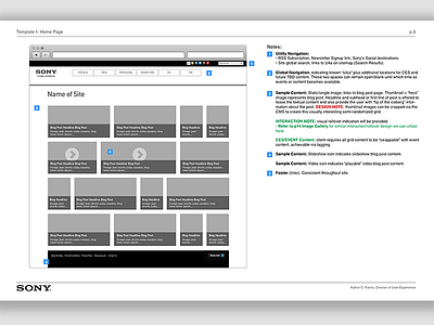 Wireframe for Sony.com's Blog