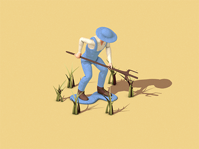 farmer to soldier 3d animation c4d farmer gif icon illustration sand sniper soldier toy war