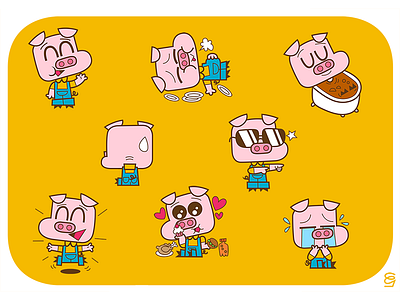 Pig stickers fo Feeligo cartoon character design illustration pig stickers vector