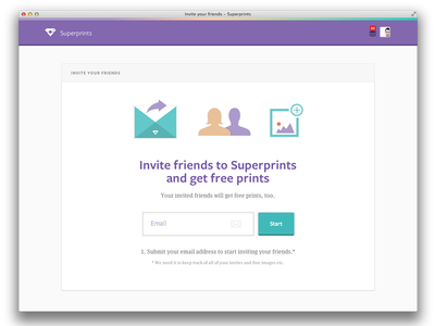 Invite Your Friends credits form freightsans illustration invite invite screen purple superprints website
