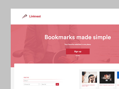 Linknest Start bookmarks circular home intro linknest red signup startpage website