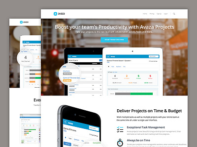 Avaza Marketing Website Redesign clean corporate flat homepage landing page marketing product responsive saas ui ux website