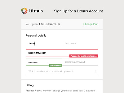 Signup Form button clean cta error flat form marketing page product ui ux website