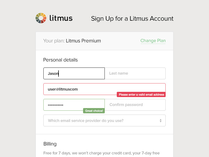 Signup Form ui ux flat marketing form cta button page website product clean error