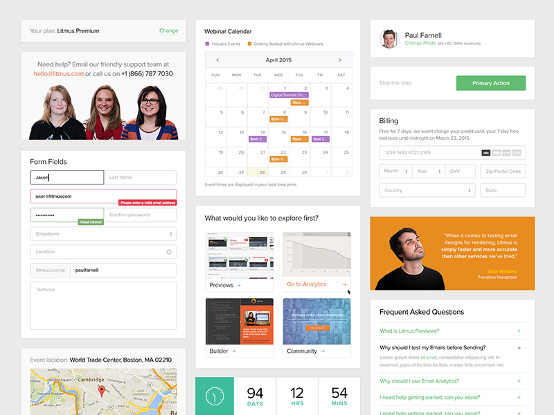 Sign Up UI Kit ui ux forms kit responsive calendar modules page website testimonial clean map