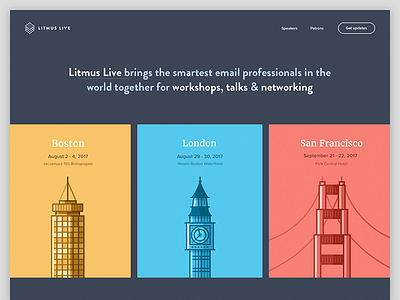 Litmus Live 2017 — Save the Date! branding cards colors conference email homepage illustration landing line art page typography website