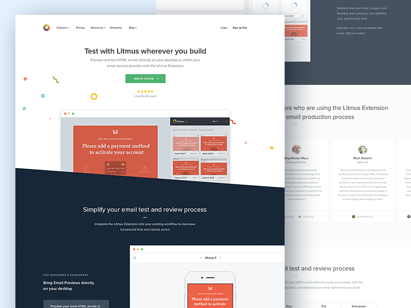 Litmus Extension: Landing Page illustration confetti website marketing sidebar landing page. web app code desktop plugin browser extension chrome