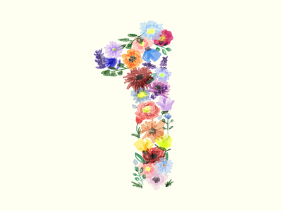 Watercolor - 1 1 digital painting flowers illustration number 1 number one spring watercolor