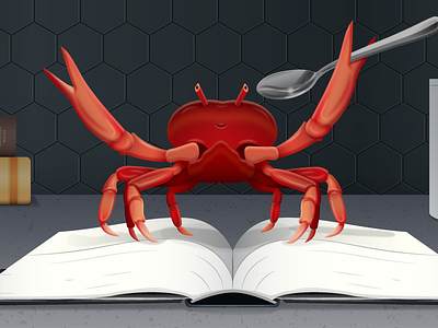 Happy Crabby blog book crab envy labs illustration kitchen orlando spoon vector illustration