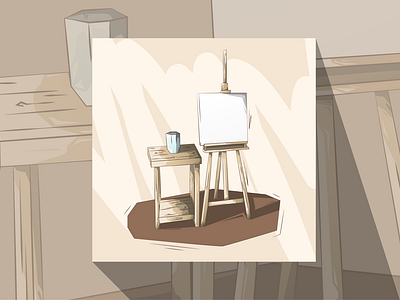 Canvas and Table on 2d Illustration