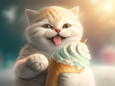 an ice cream-eating cat animation graphic design