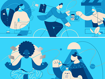 business people illustration part2 bike blue business card coffee dog flat geometric illustration line luxary man minimalistic people tailor woman yoga