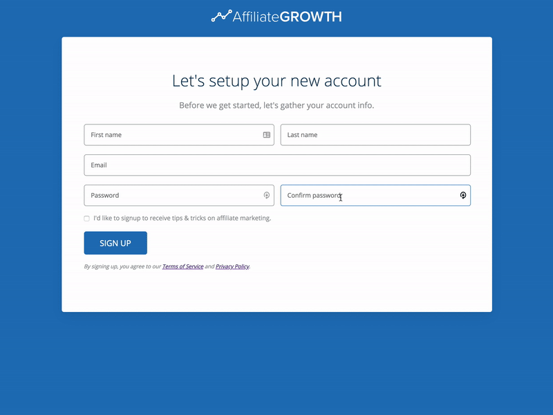 Affiliate Growth Successful Sign Up Modal web design javascript web development css html design sign up success modal