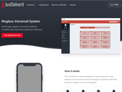 Ringless Voicemail Page Concept for Just Deliver It material design website design graphic design ringless voicemail web development web design
