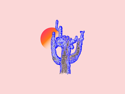 Summer Cactus and Sunset blue cactus desert gradient heat hot illustration pink sand summer sun sunset