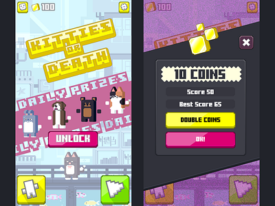 Kitties or Death UI/UX WIP android design good times indie game ios mobile game neo tokyo snes ui ui art ui artist ux