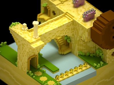 Walleye Tumble Temple 3d iso magicavoxel mario toad voxel